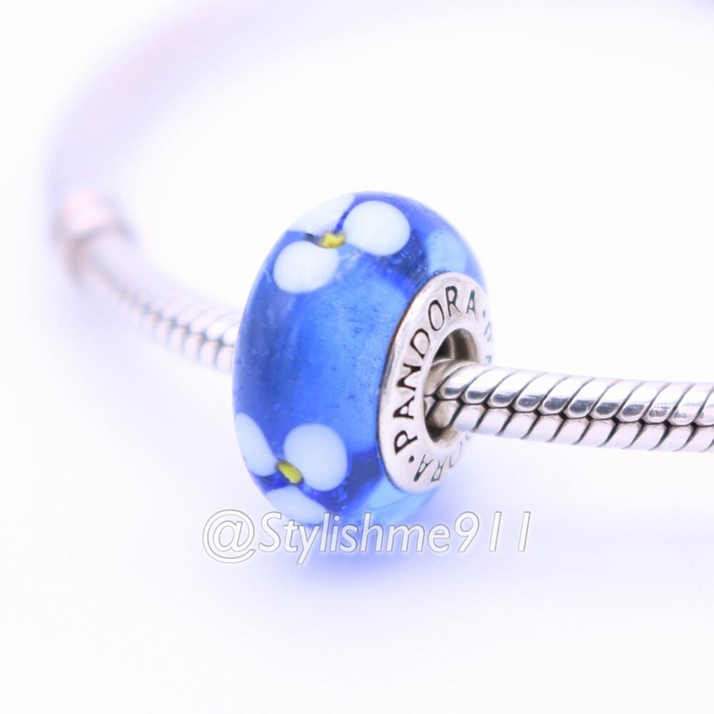 Authentic PANDORA Retired Blue Murano Glass Flowers Bead - 790609 - Picture 2 of 10